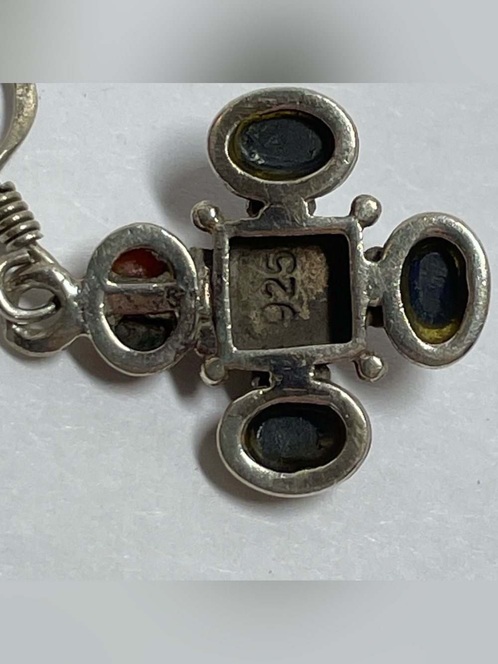 Sterling Silver Southwestern Style Multi Colored Stones Dangle Earrings, 3.95g - Picture 7 of 9